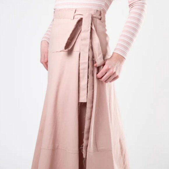 In:05 Designer Pink A-line Tiered Midi Frayed Edges Skirt Size S - Picture 1 of 5